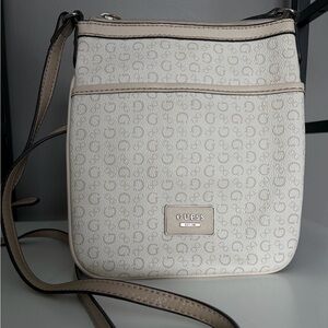 GUESS Cream & Pale Pink Monogram Crossbody Bag
